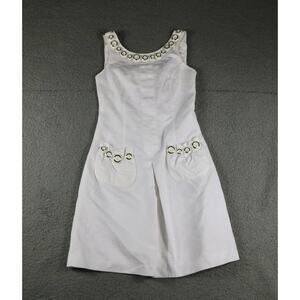 Dole and Gabbana Dress 38 White Cotton Textured Grommet Trim Italy